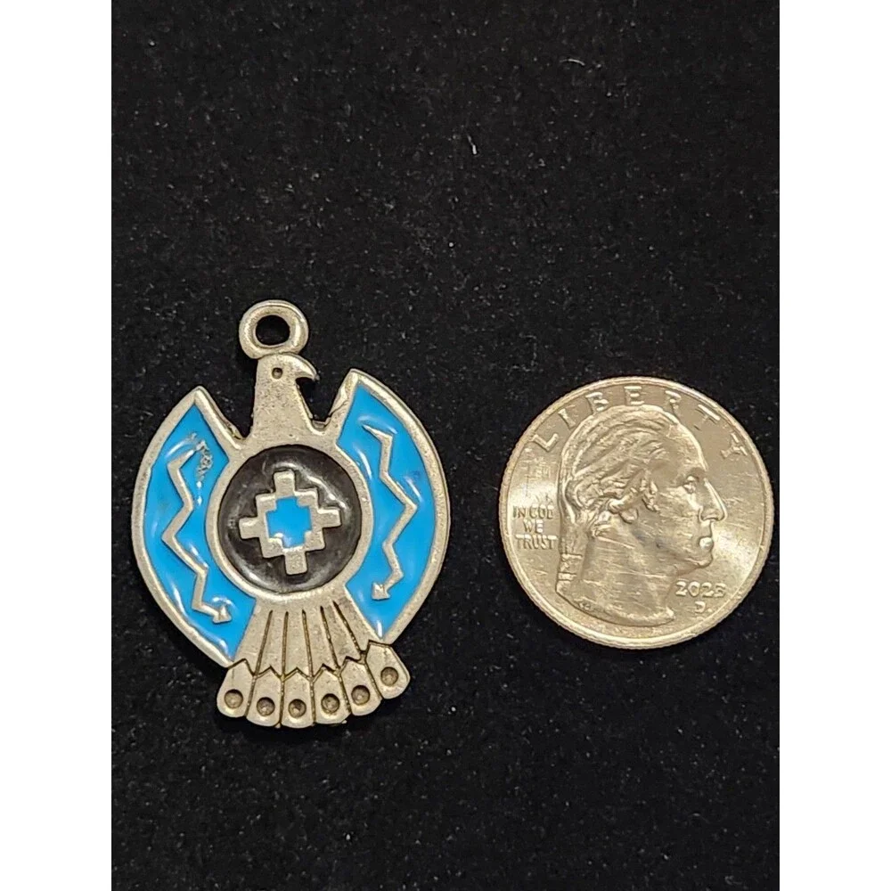 Vintage G&S Thunderbird Pendant Pewter Turquoise Inlay Southwest ©96